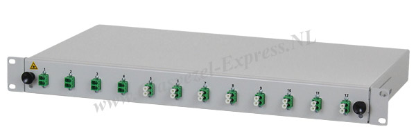 19 inch aansluitbox met 12 LC duplex OS2/APC koppelingen