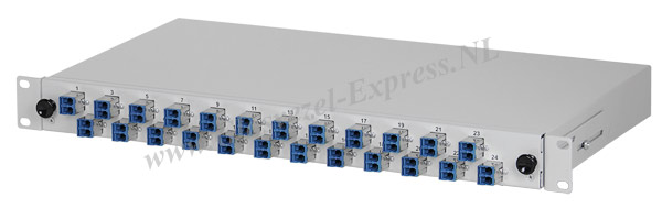 19 inch aansluitbox met 24 E2000 duplex Singlemode koppelingen