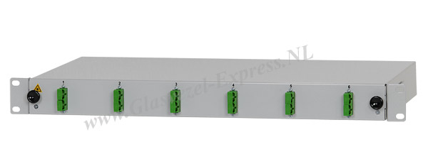 19 inch aansluitbox met 6 SC duplex OS2/APC koppelingen